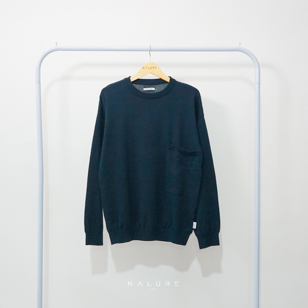 Nalure Lucio Men Crew Neck Pocket Knitt | Atasan baju pria bahan rajut tebal saku leher bulat