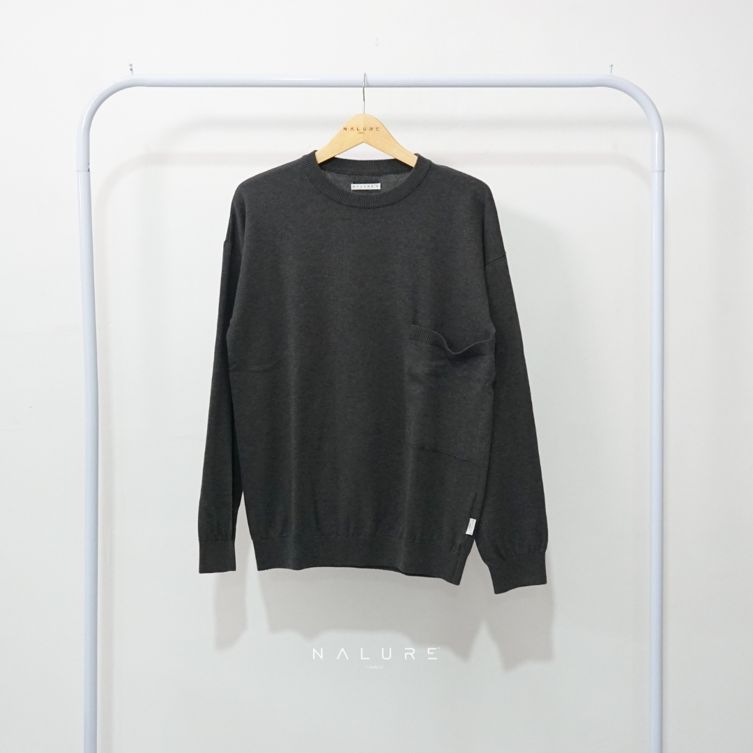 Nalure Lucio Men Crew Neck Pocket Knitt | Atasan baju pria bahan rajut tebal saku leher bulat