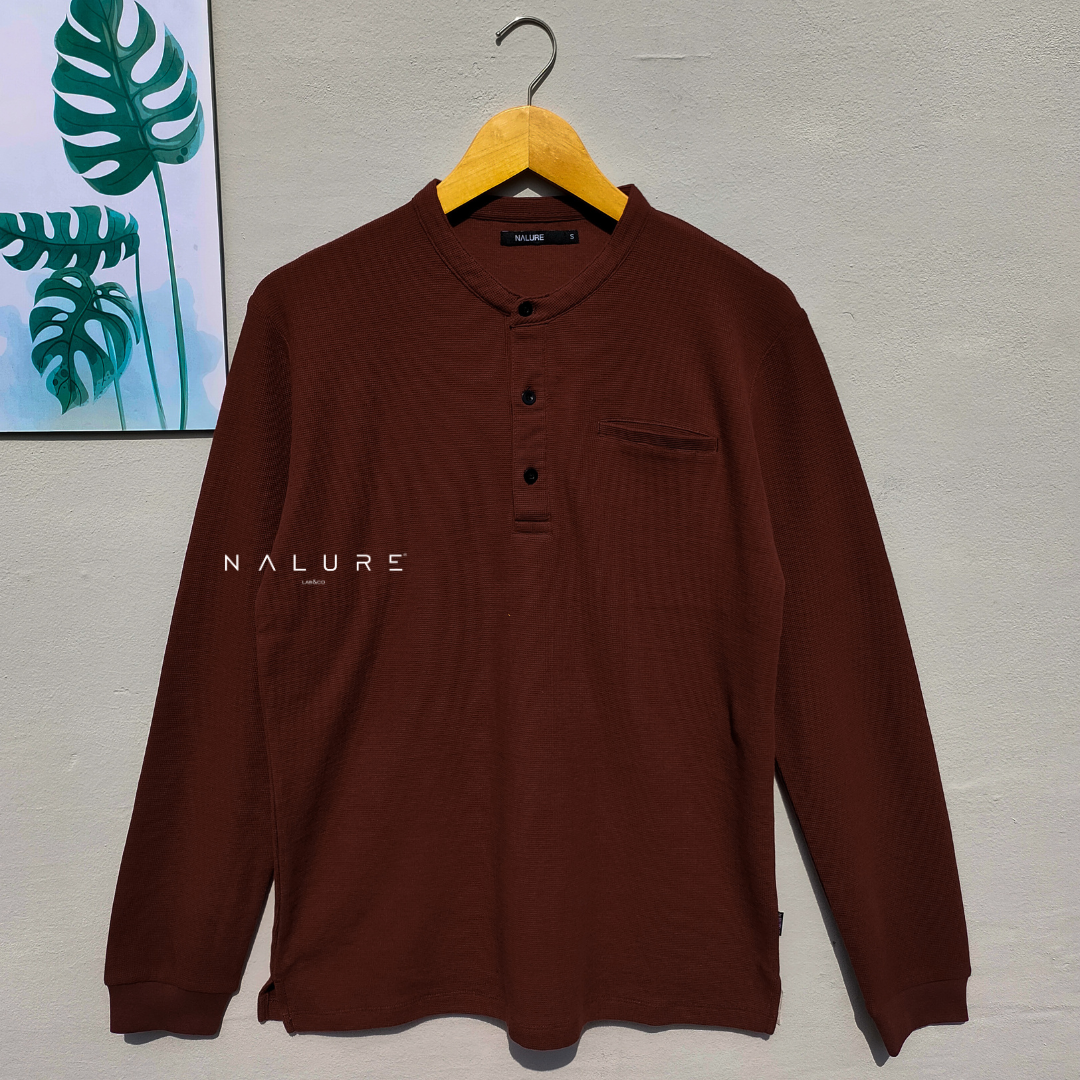 Nalure Long sleeve Hanley | atasan kaos long sleeve pria | pria henley kancing waffle premium | color army navy maroon mustard black white