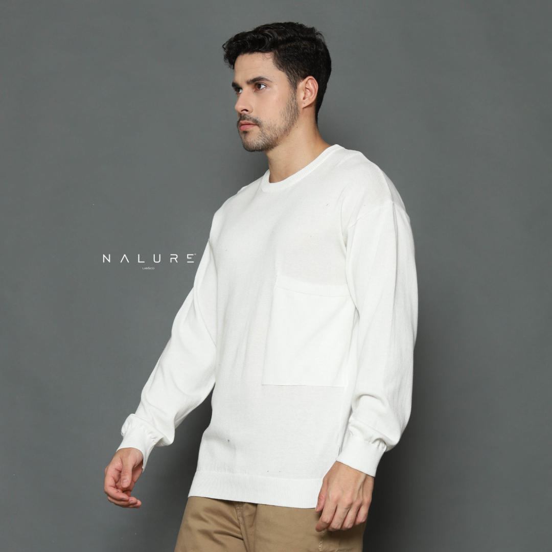 Nalure Lucio Men Crew Neck Pocket Knitt | Atasan baju pria bahan rajut tebal saku leher bulat