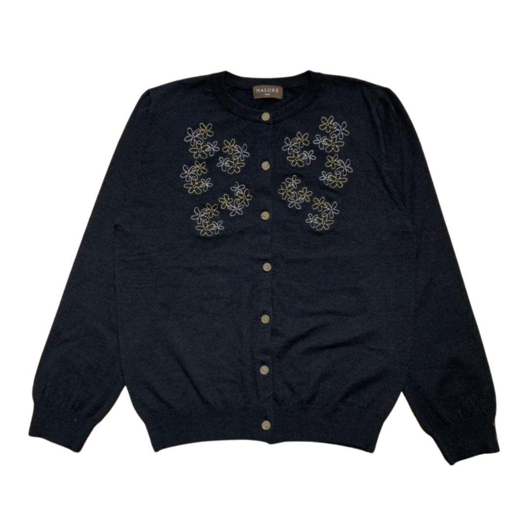 Nalure Jolie Cardigan Wanita | Cardigan Rajut | Long Sleeve Crewneck Bunga