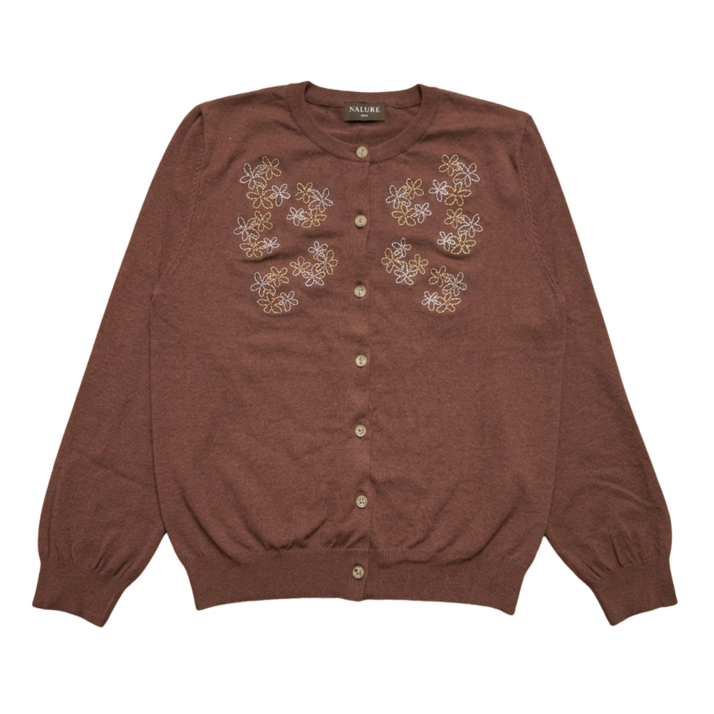 Nalure Jolie Cardigan Wanita | Cardigan Rajut | Long Sleeve Crewneck Bunga