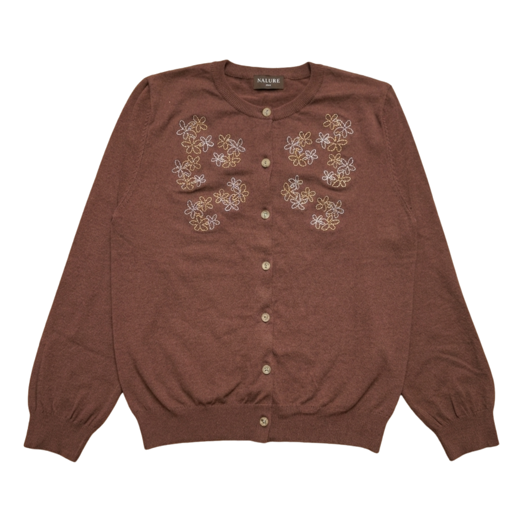 Nalure Jolie Cardigan Wanita | Cardigan Rajut | Long Sleeve Crewneck Bunga