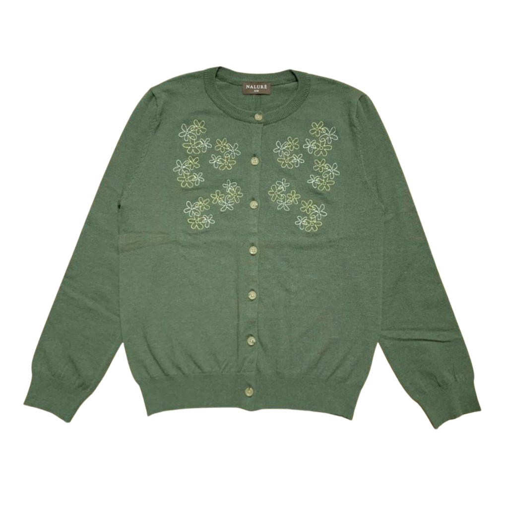 Nalure Jolie Cardigan Wanita | Cardigan Rajut | Long Sleeve Crewneck Bunga