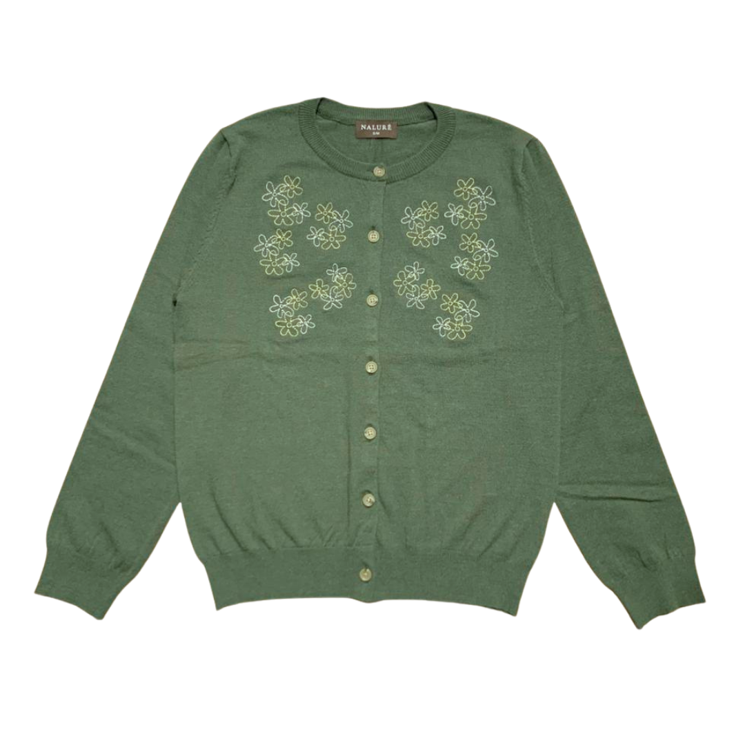 Nalure Jolie Cardigan Wanita | Cardigan Rajut | Long Sleeve Crewneck Bunga