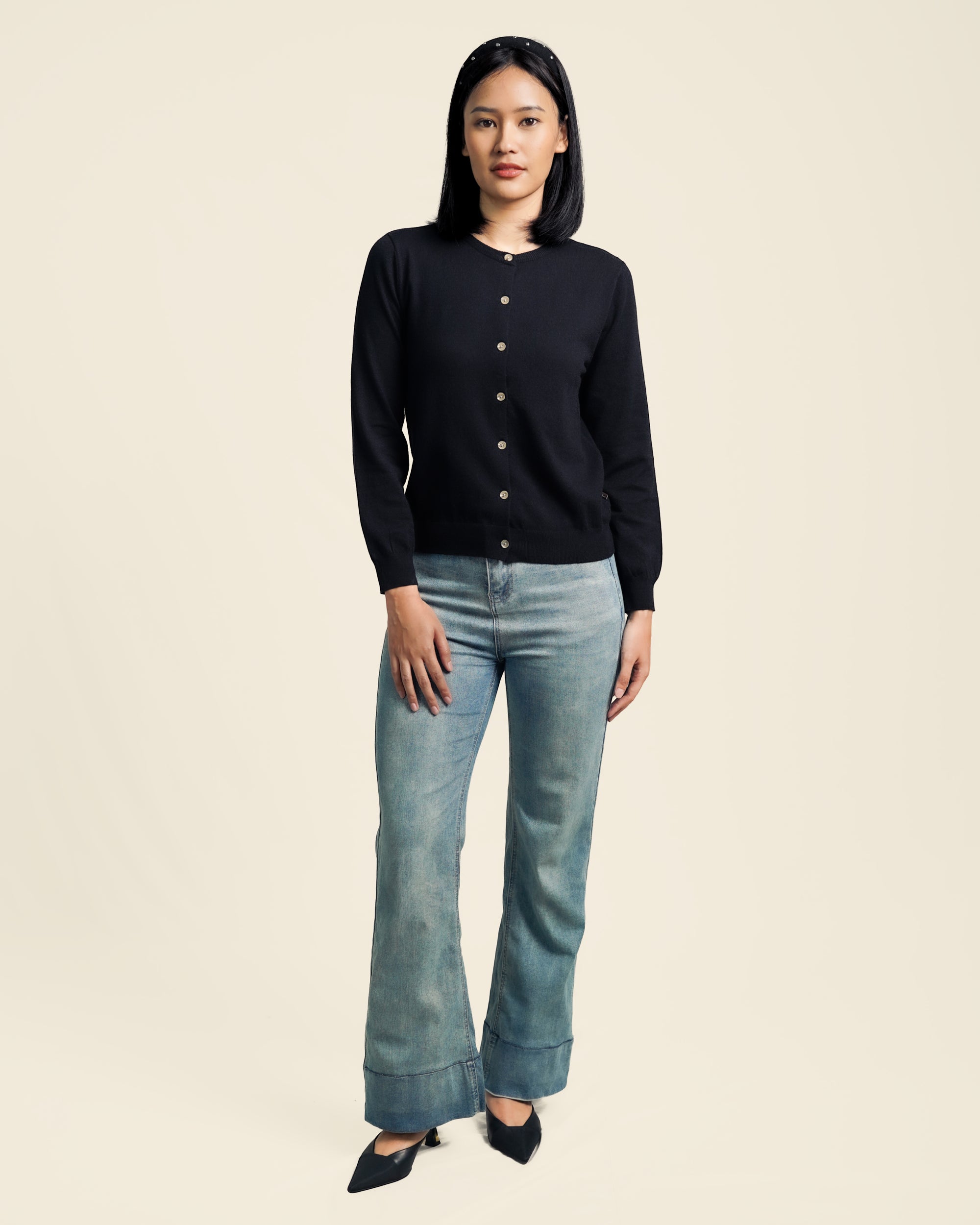 Nalure Vinna Cardigan Wanita | Cardigan Basic Soft | Long Sleeve Crewneck