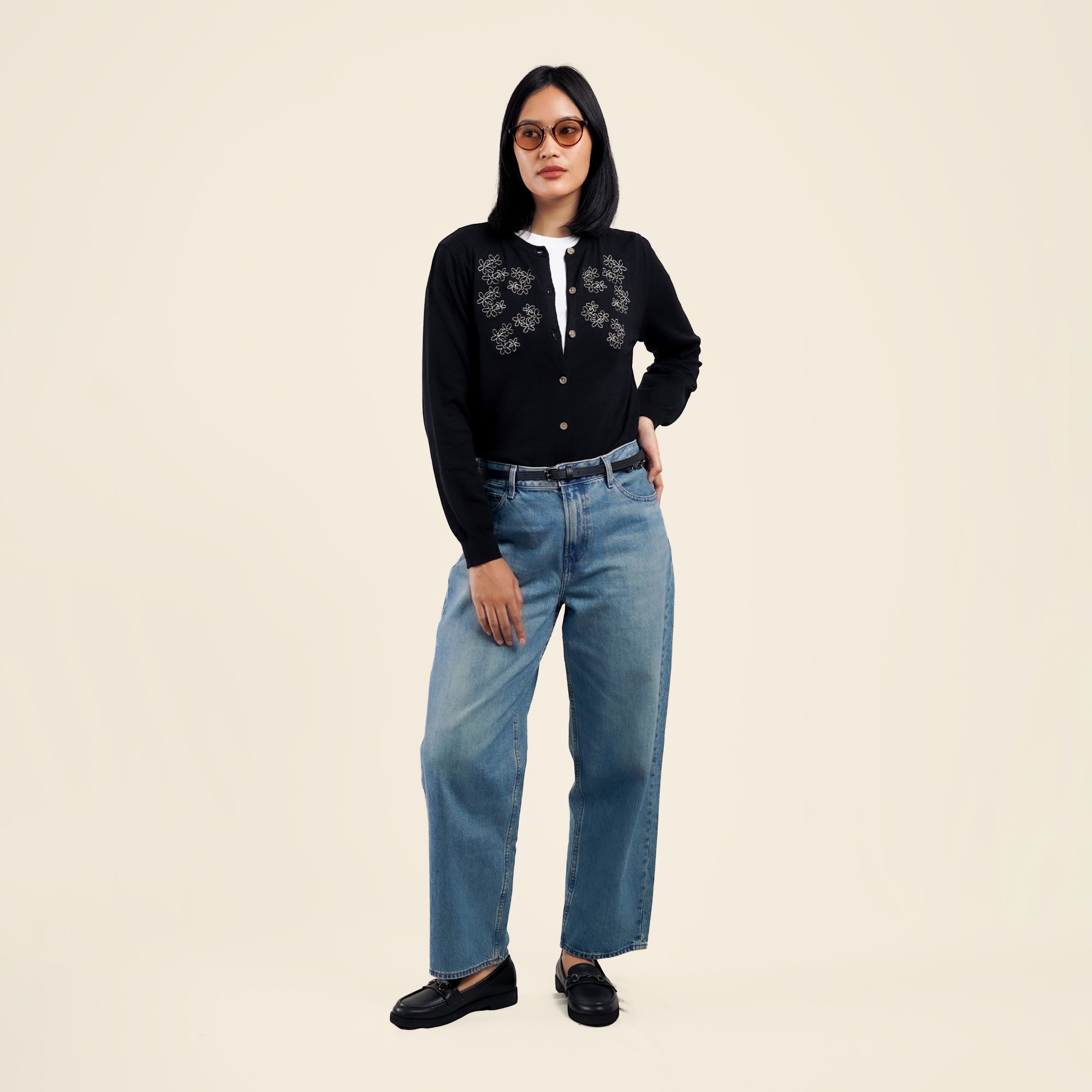 Nalure Jolie Cardigan Wanita | Cardigan Rajut | Long Sleeve Crewneck Bunga