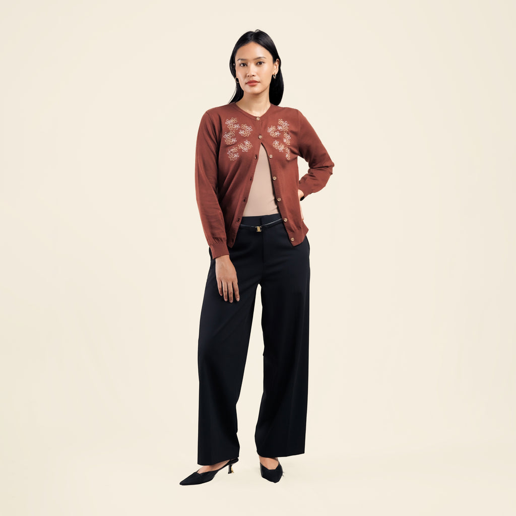 Nalure Jolie Cardigan Wanita | Cardigan Rajut | Long Sleeve Crewneck Bunga