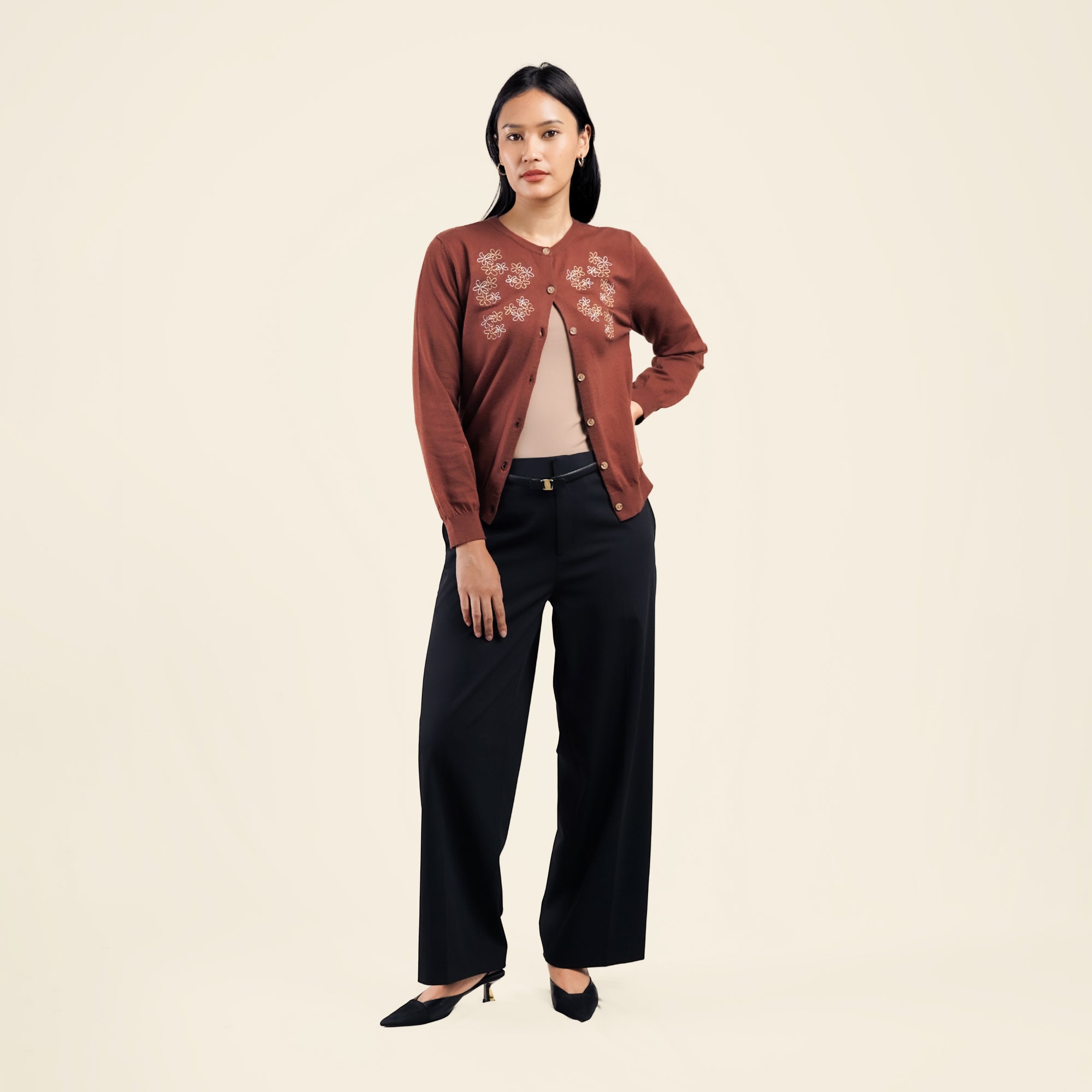 Nalure Jolie Cardigan Wanita | Cardigan Rajut | Long Sleeve Crewneck Bunga