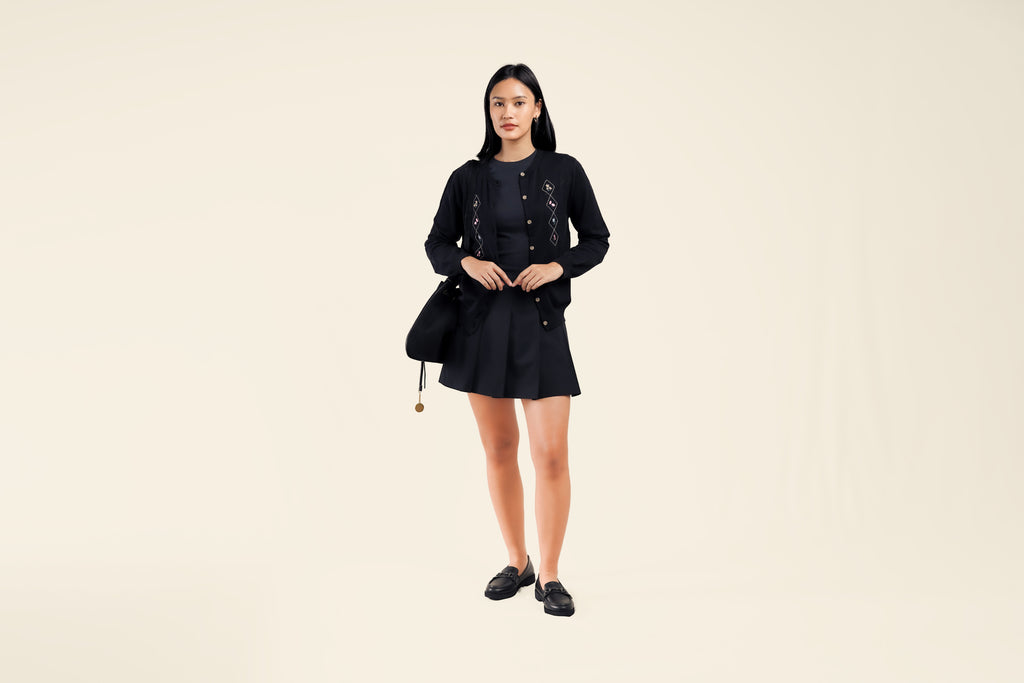 Nalure Cyrene Cardigan Wanita | Cardigan Rajut | Long Sleeve Crewneck Bunga