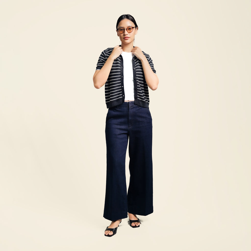 Nalure Anna Polo Shirt Wanita | Polo Knit | Stripe Scallop Lengan Pendek