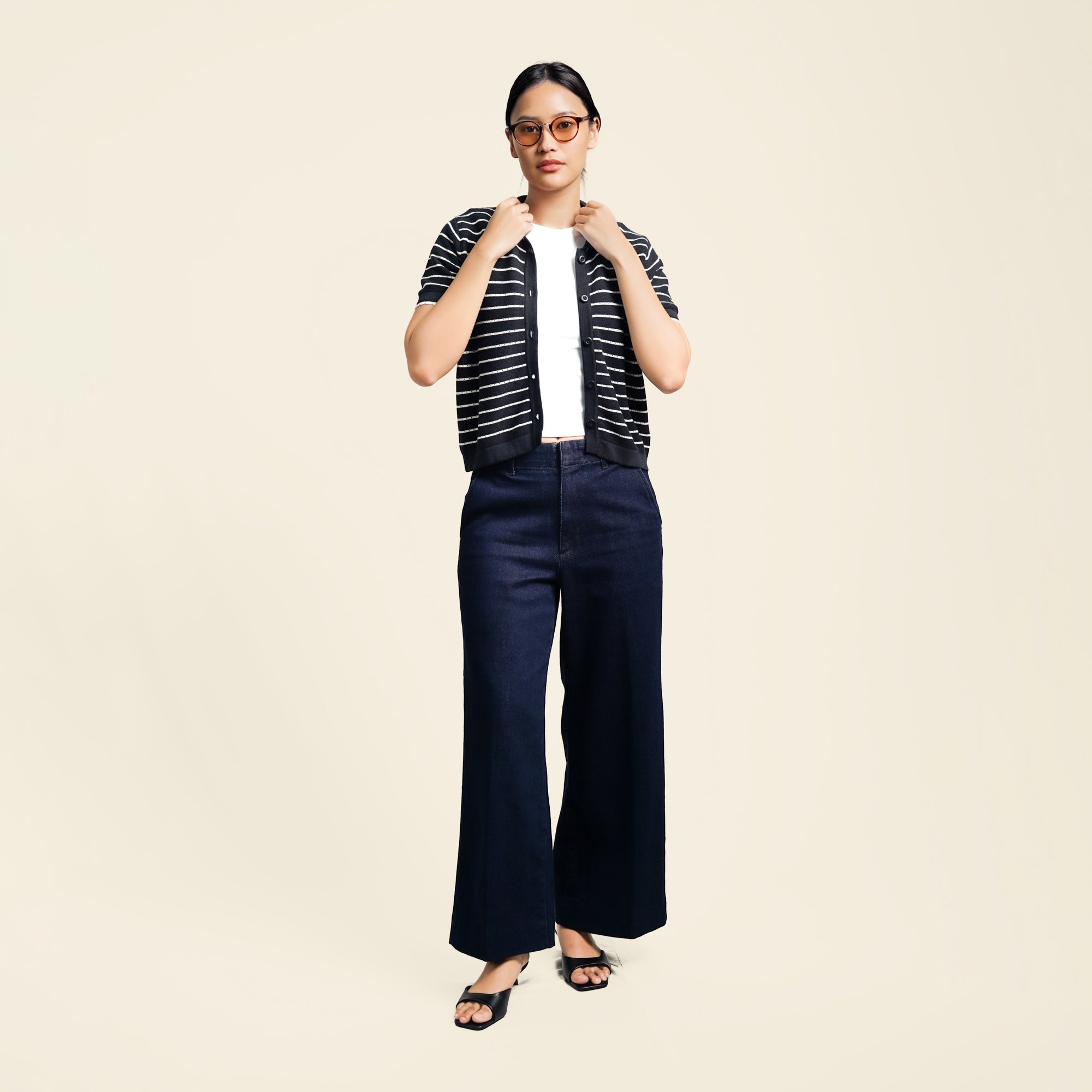 Nalure Anna Polo Shirt Wanita | Polo Knit | Stripe Scallop Lengan Pendek