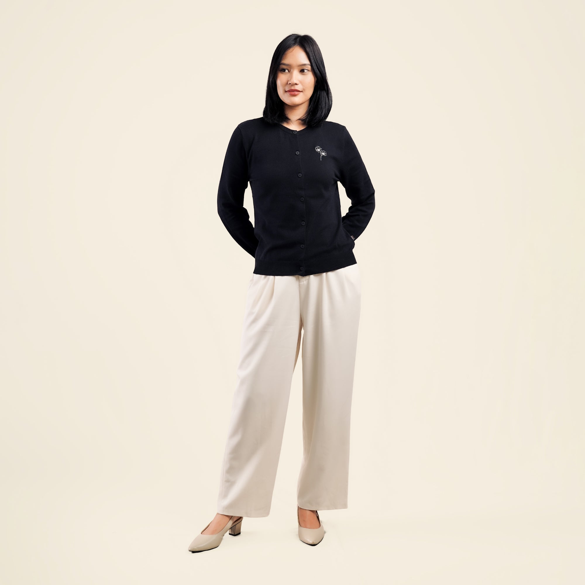 Nalure Lorene Cardigan Wanita | Cardigan Rajut | Long Sleeve Crewneck Bunga
