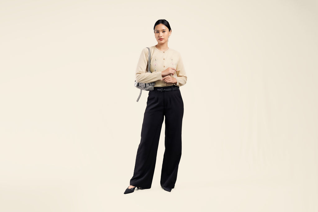 Nalure Cyrene Cardigan Wanita | Cardigan Rajut | Long Sleeve Crewneck Bunga