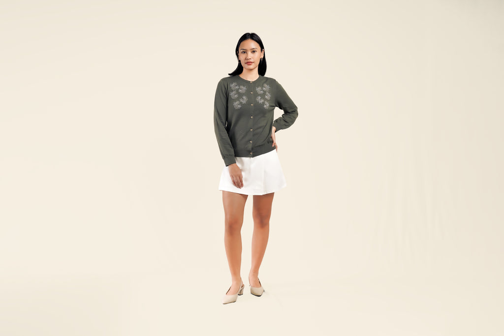 Nalure Jolie Cardigan Wanita | Cardigan Rajut | Long Sleeve Crewneck Bunga