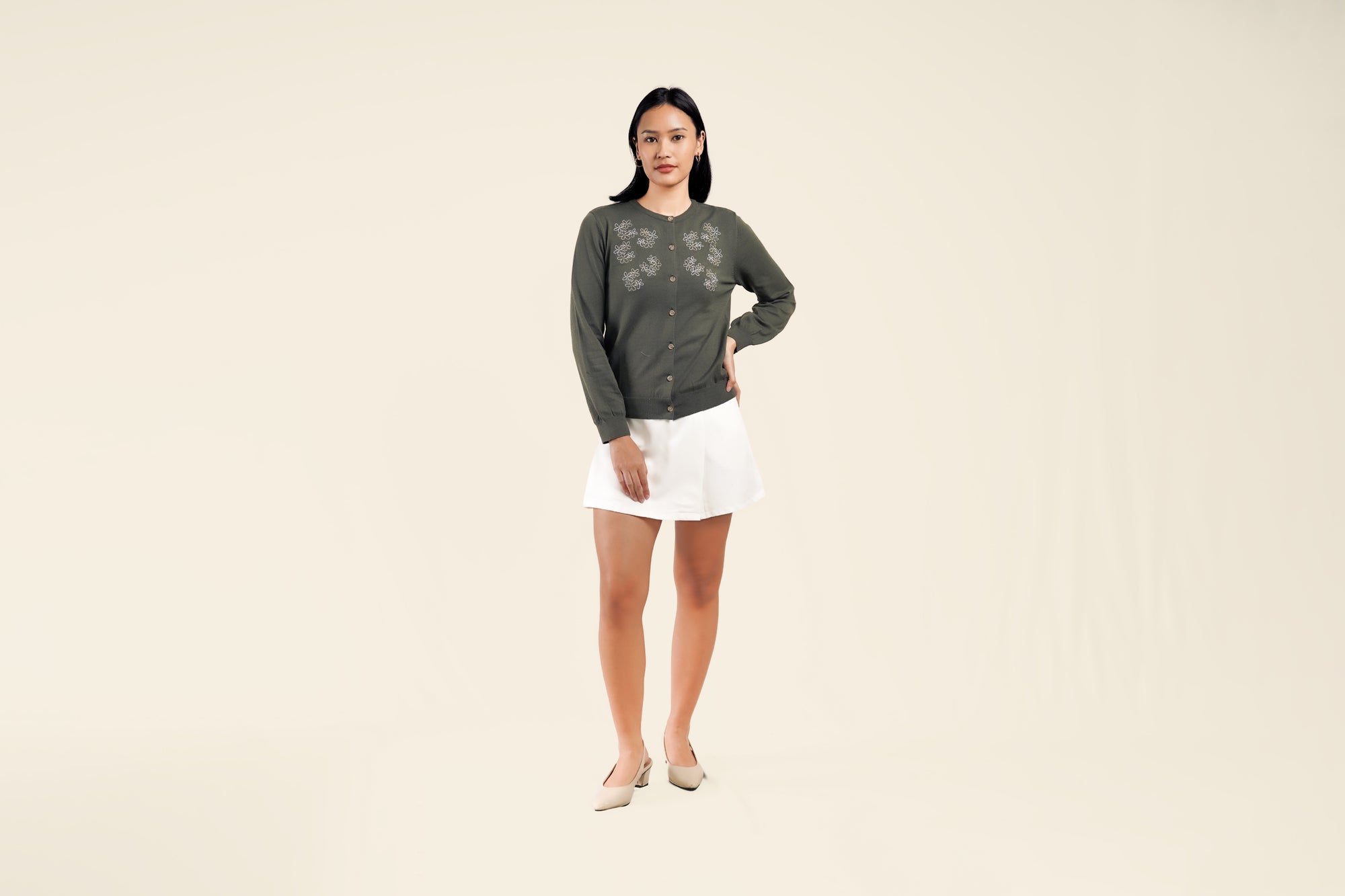 Nalure Jolie Cardigan Wanita | Cardigan Rajut | Long Sleeve Crewneck Bunga