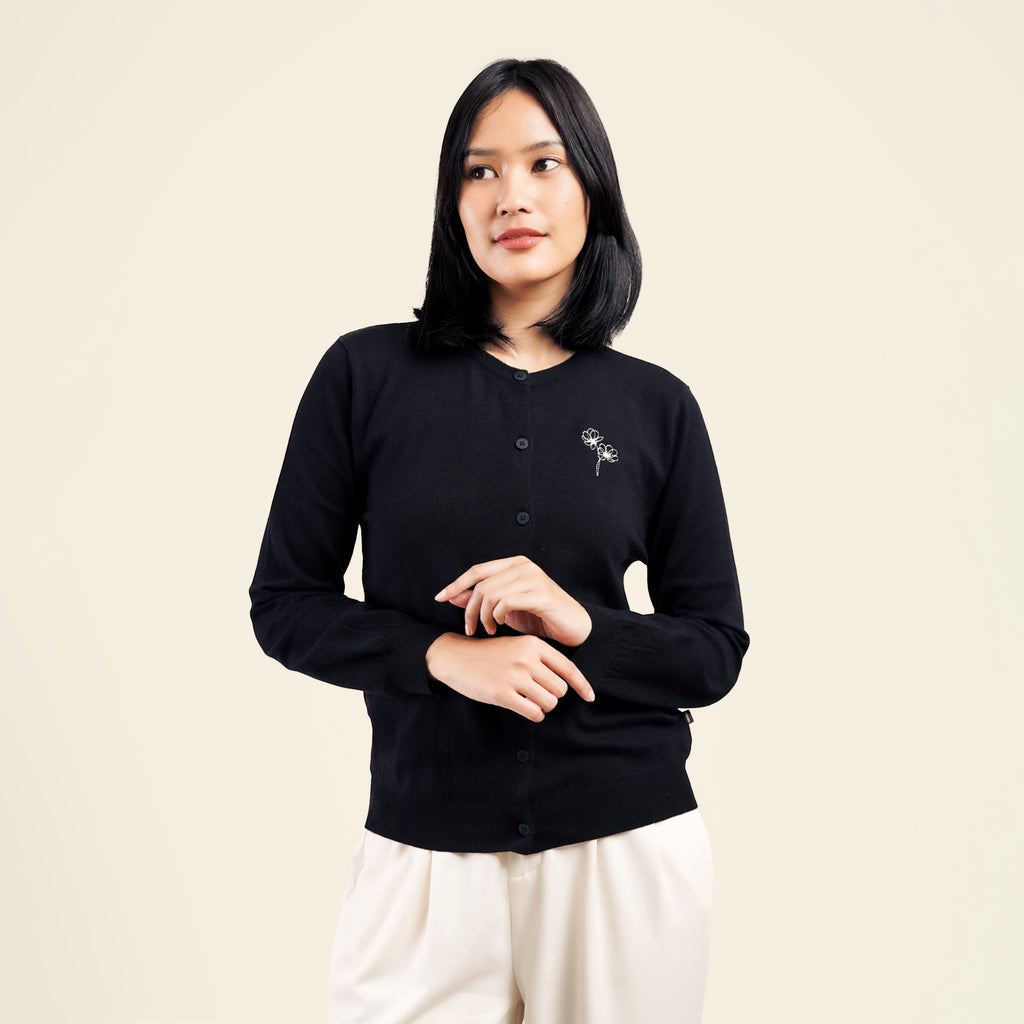 Nalure Lorene Cardigan Wanita | Cardigan Rajut | Long Sleeve Crewneck Bunga