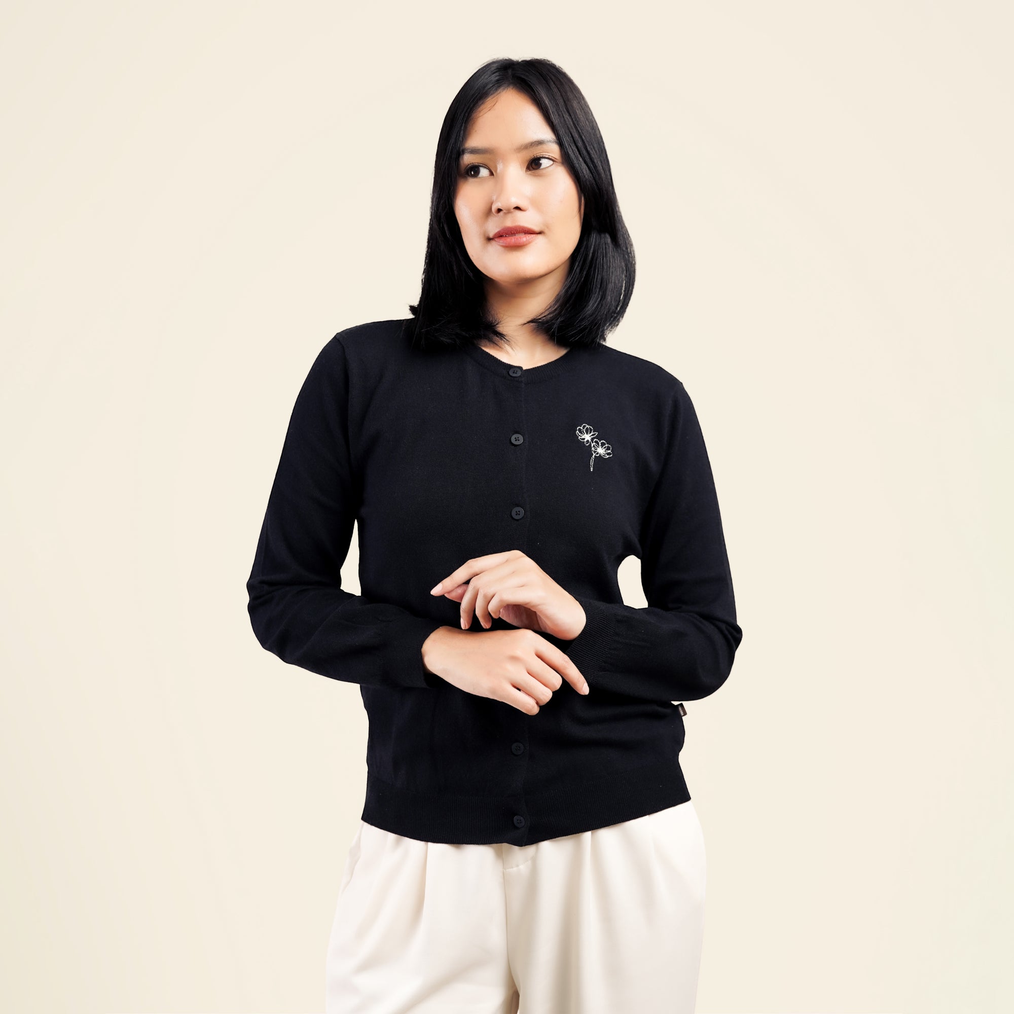 Nalure Lorene Cardigan Wanita | Cardigan Rajut | Long Sleeve Crewneck Bunga