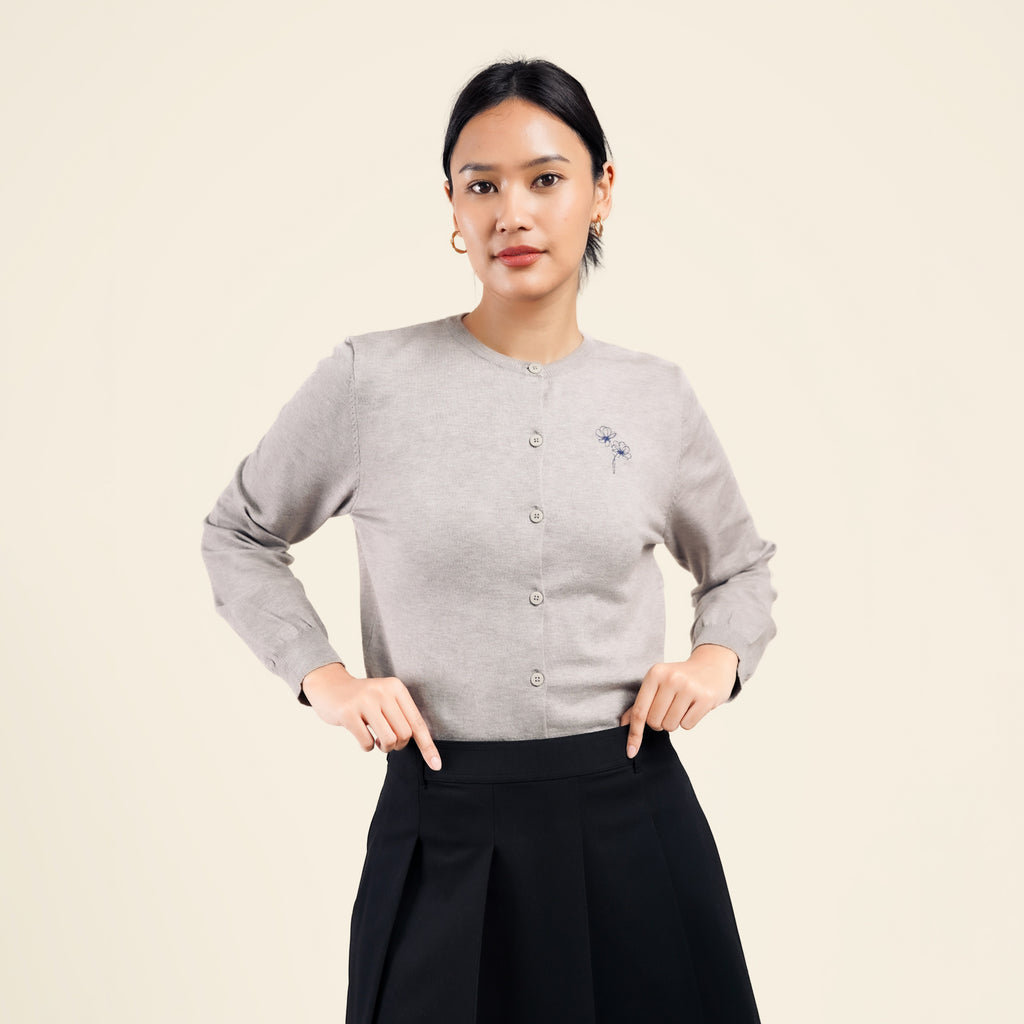 Nalure Lorene Cardigan Wanita | Cardigan Rajut | Long Sleeve Crewneck Bunga