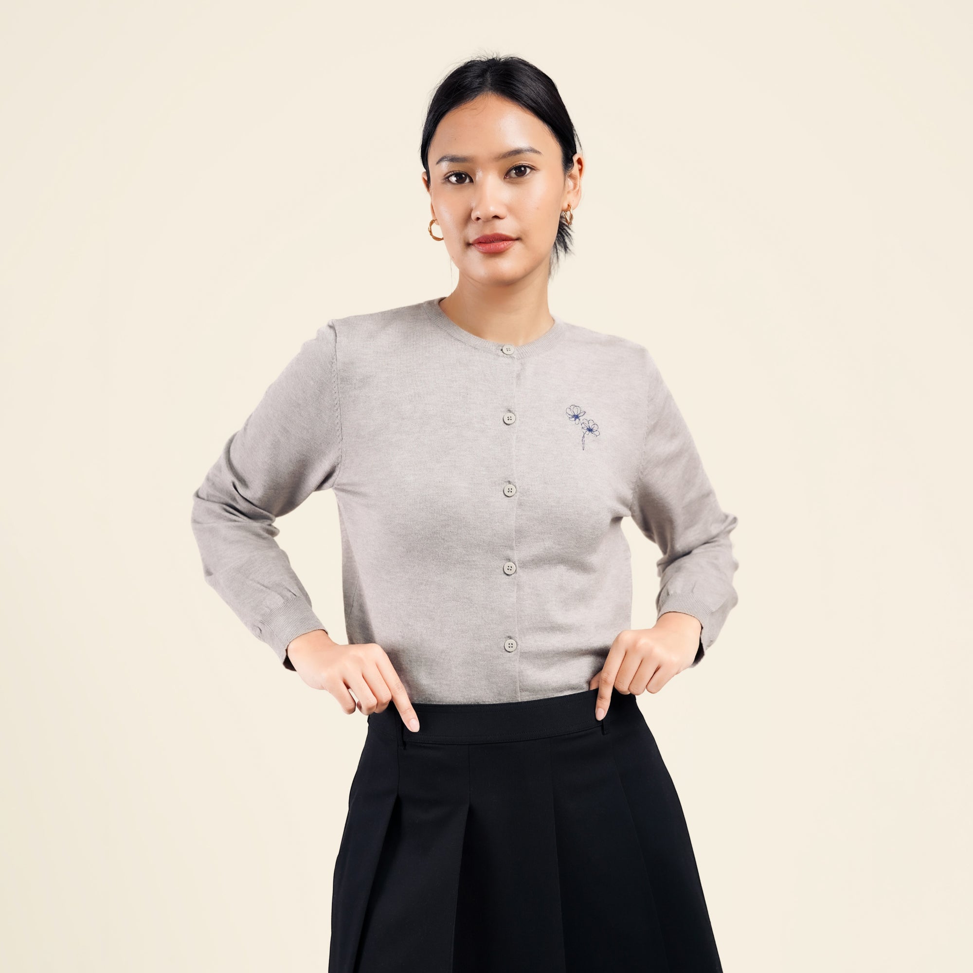 Nalure Lorene Cardigan Wanita | Cardigan Rajut | Long Sleeve Crewneck Bunga
