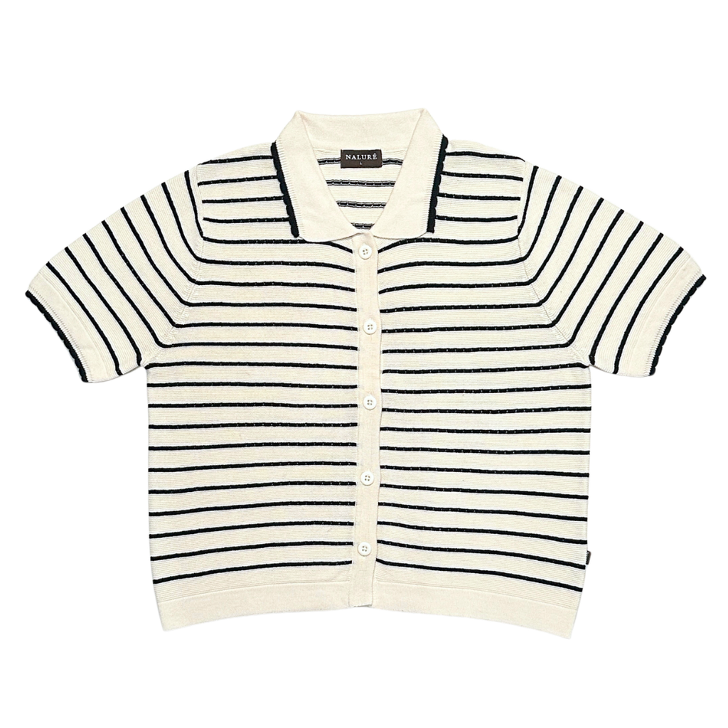 Nalure Anna Polo Shirt Wanita | Polo Knit | Stripe Scallop Lengan Pendek