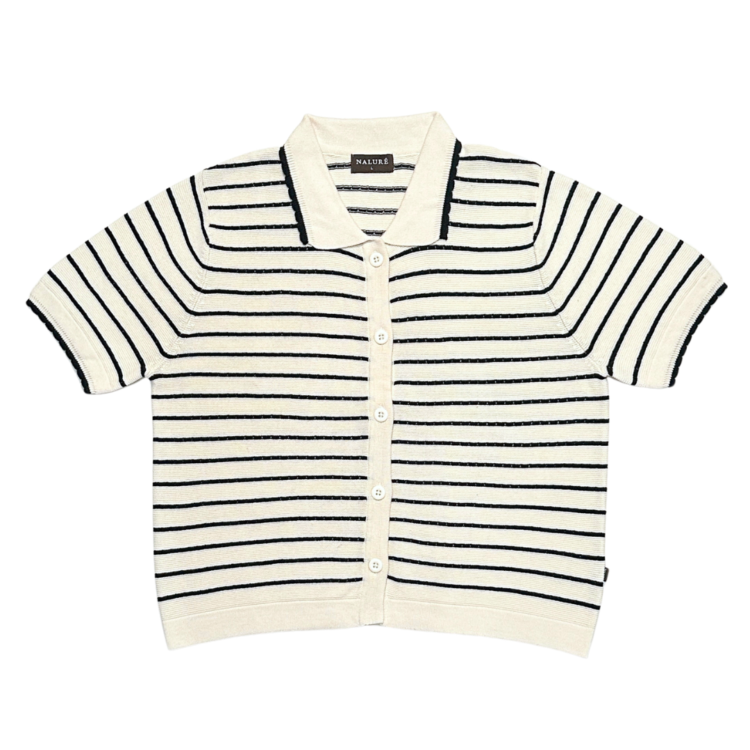 Nalure Anna Polo Shirt Wanita | Polo Knit | Stripe Scallop Lengan Pendek