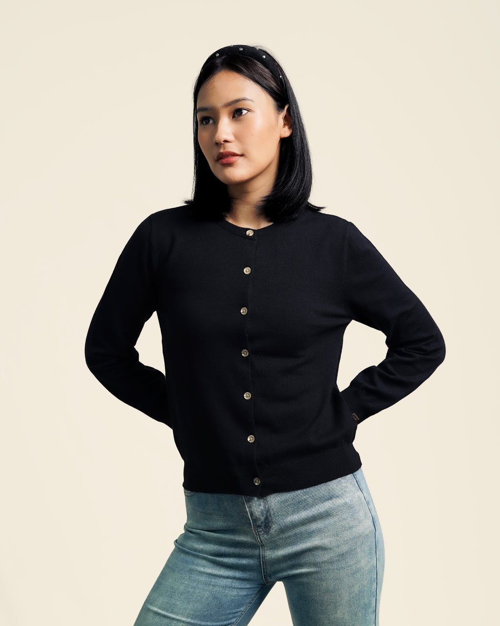 Nalure Vinna Cardigan Wanita | Cardigan Basic Soft | Long Sleeve Crewneck