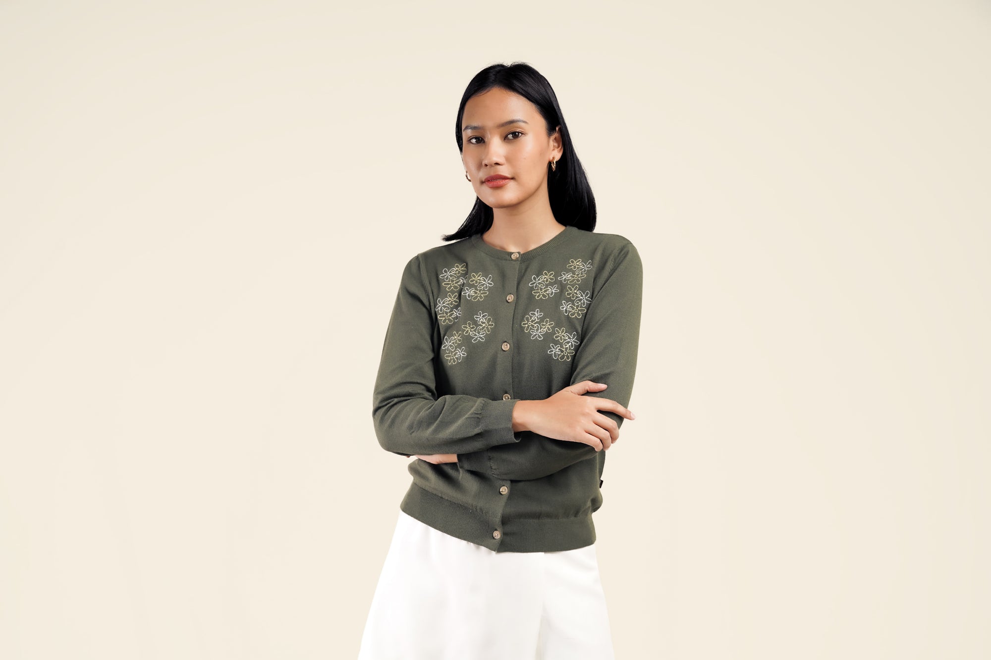 Nalure Jolie Cardigan Wanita | Cardigan Rajut | Long Sleeve Crewneck Bunga