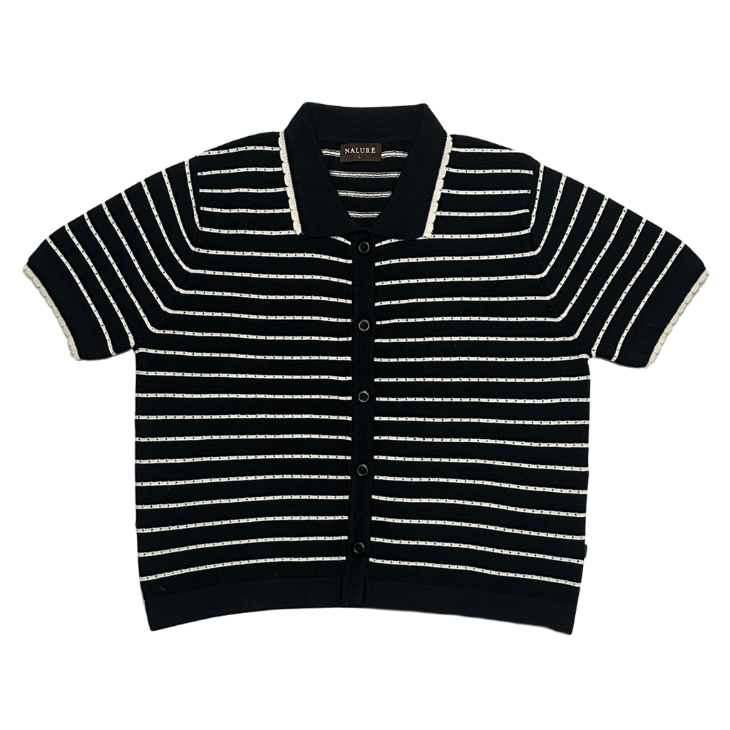 Nalure Anna Polo Shirt Wanita | Polo Knit | Stripe Scallop Lengan Pendek