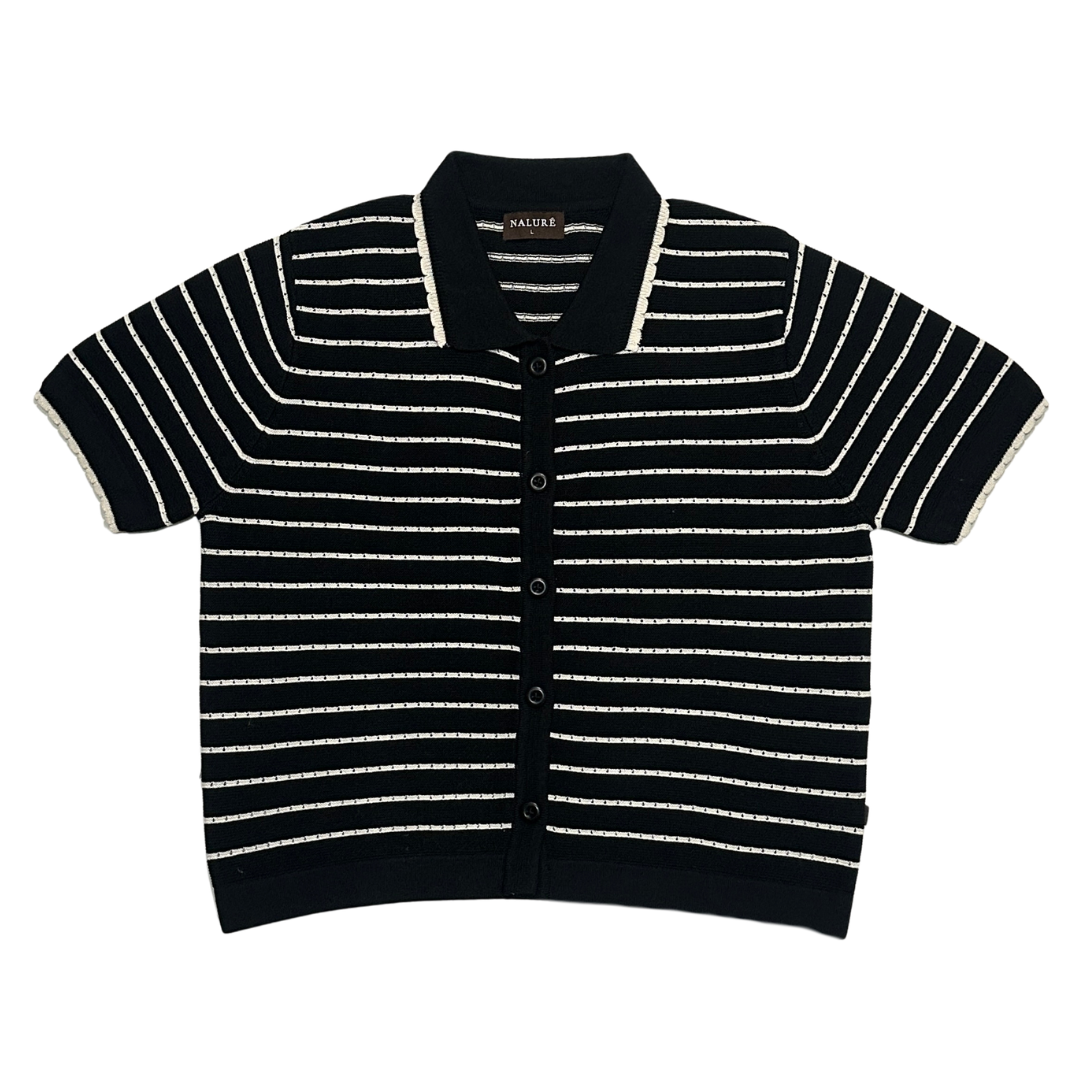 Nalure Anna Polo Shirt Wanita | Polo Knit | Stripe Scallop Lengan Pendek
