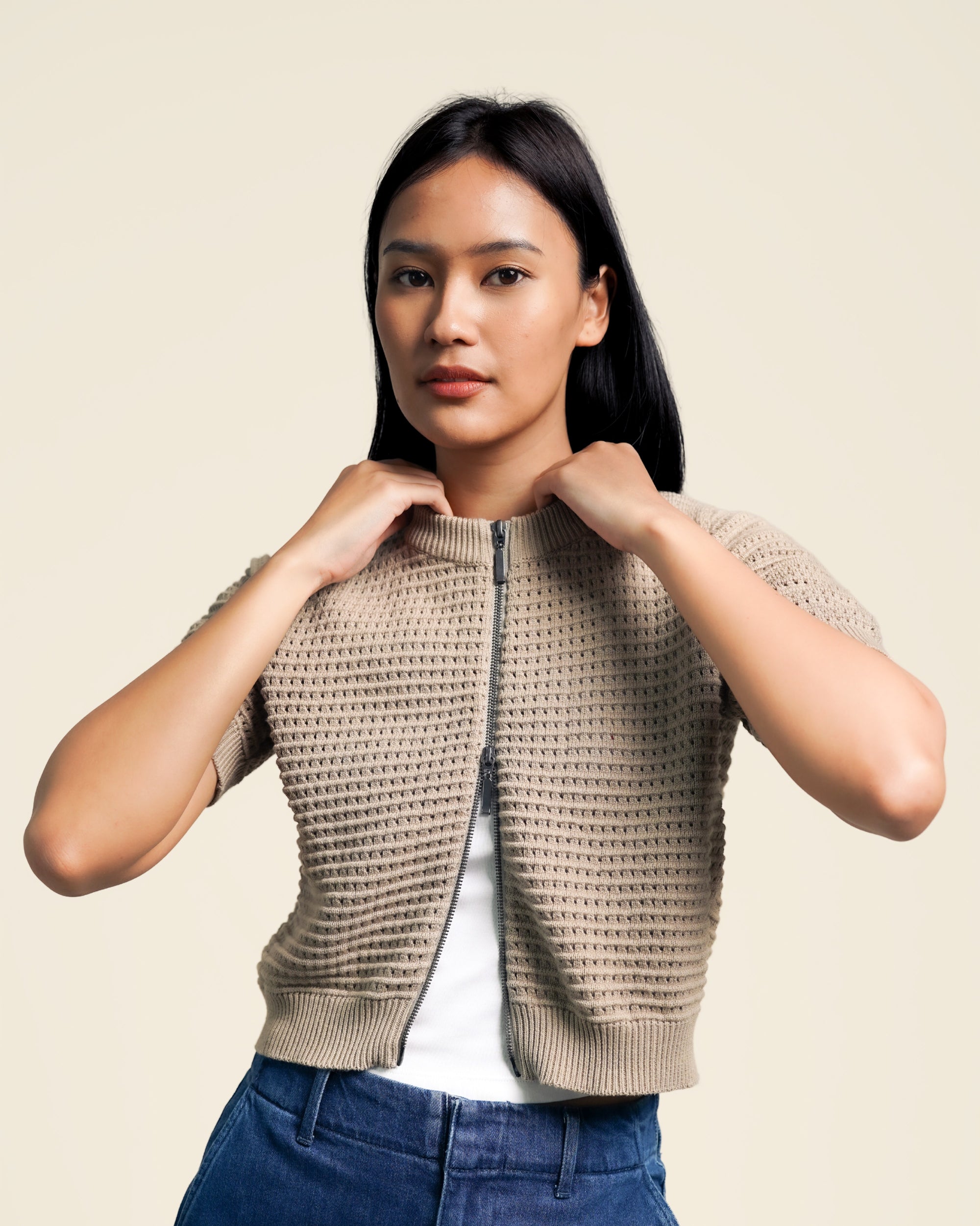 Nalure Tiffany Cardigan Wanita | Crop Top | Lengan Pendek