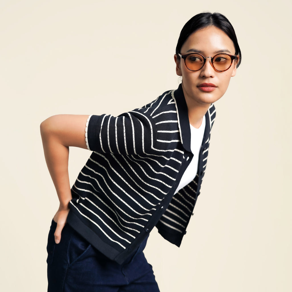 Nalure Anna Polo Shirt Wanita | Polo Knit | Stripe Scallop Lengan Pendek