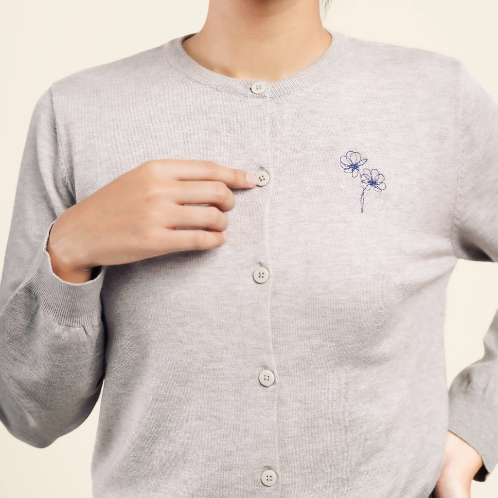 Nalure Lorene Cardigan Wanita | Cardigan Rajut | Long Sleeve Crewneck Bunga