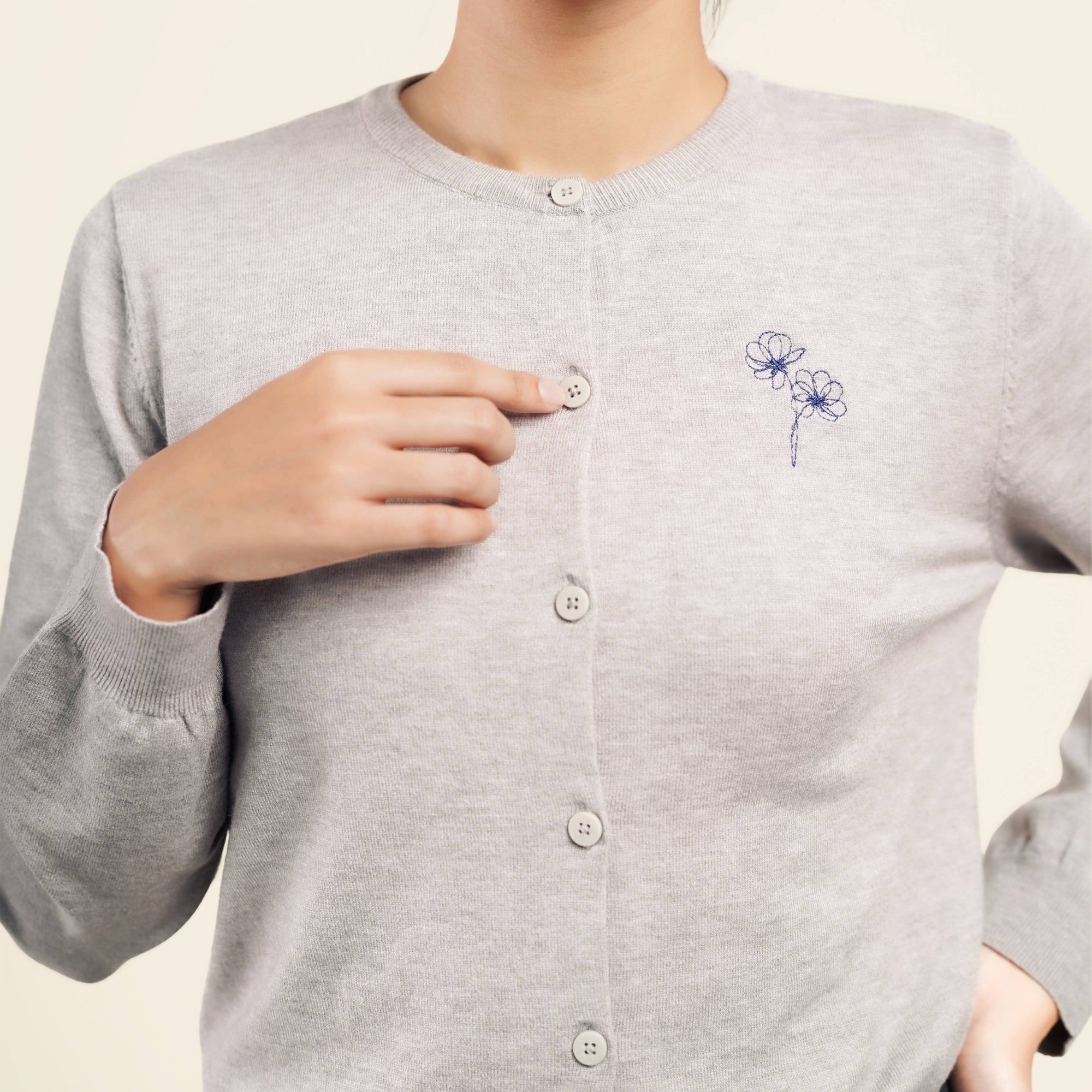Nalure Lorene Cardigan Wanita | Cardigan Rajut | Long Sleeve Crewneck Bunga