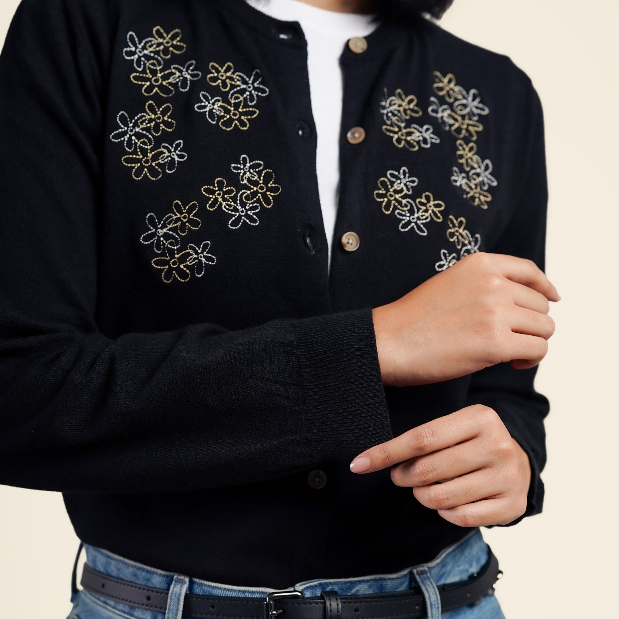 Nalure Jolie Cardigan Wanita | Cardigan Rajut | Long Sleeve Crewneck Bunga