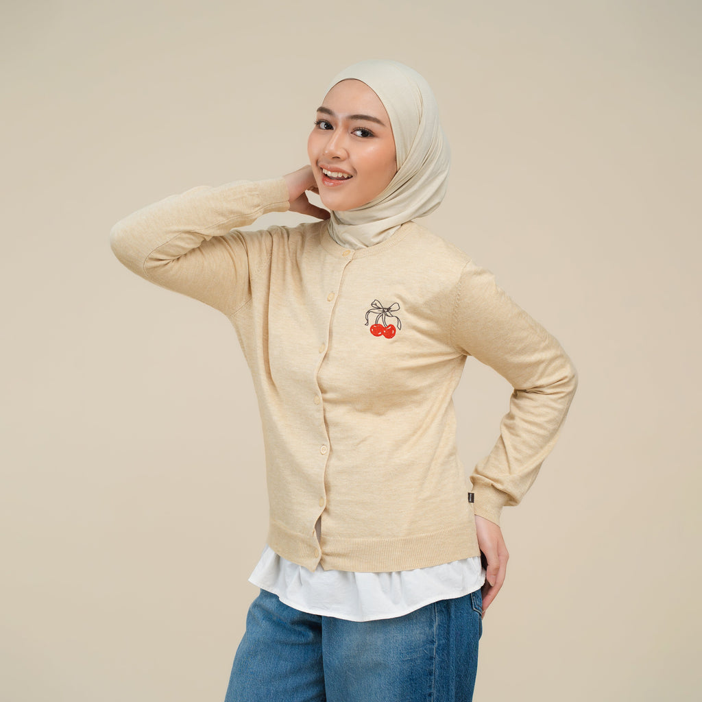 Nalure Cherry Cardigan | Cardigan Rajut | Long Sleeve Crewneck