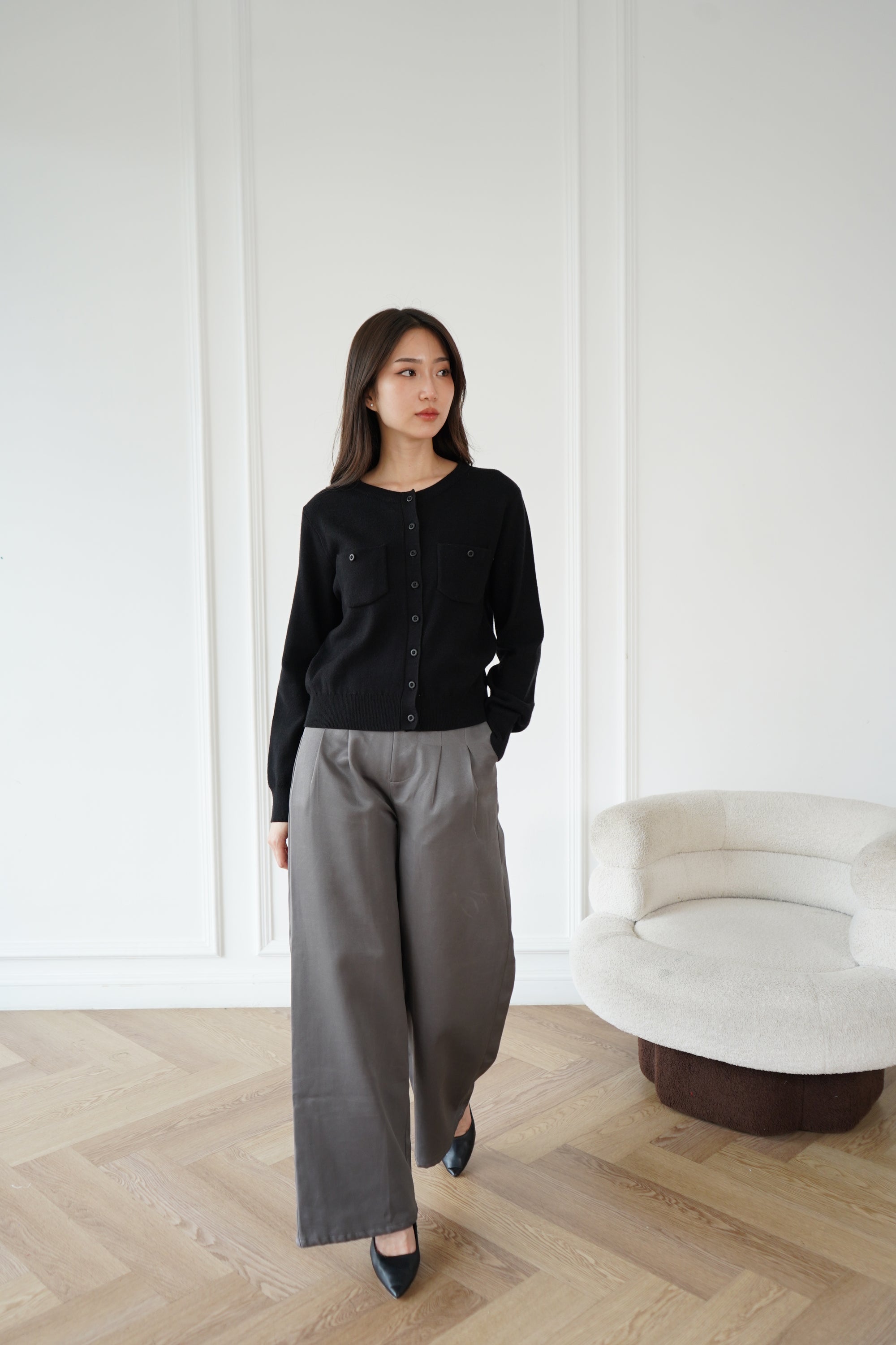 Nalure Caren Cardigan Wanita | Cardigan Basic | Korean Style Kantong Long Sleeve