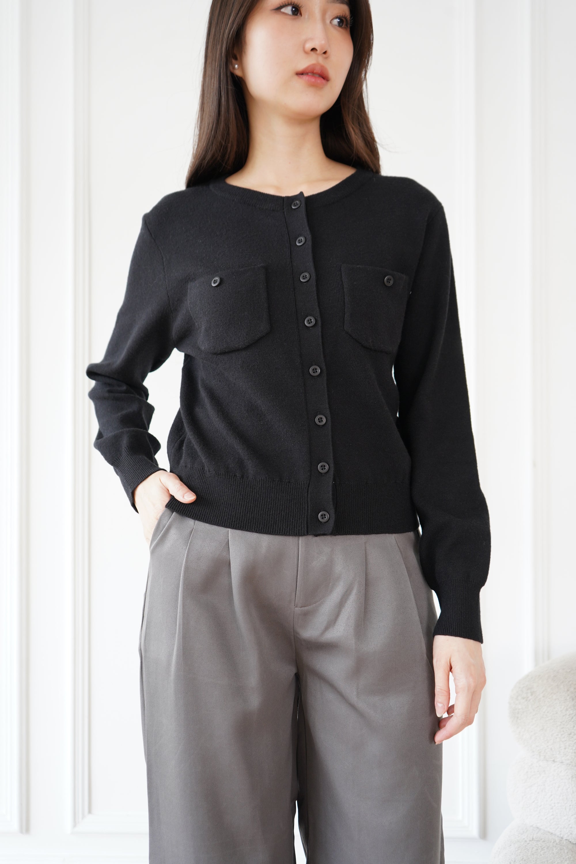 Nalure Caren Cardigan Wanita | Cardigan Basic | Korean Style Kantong Long Sleeve