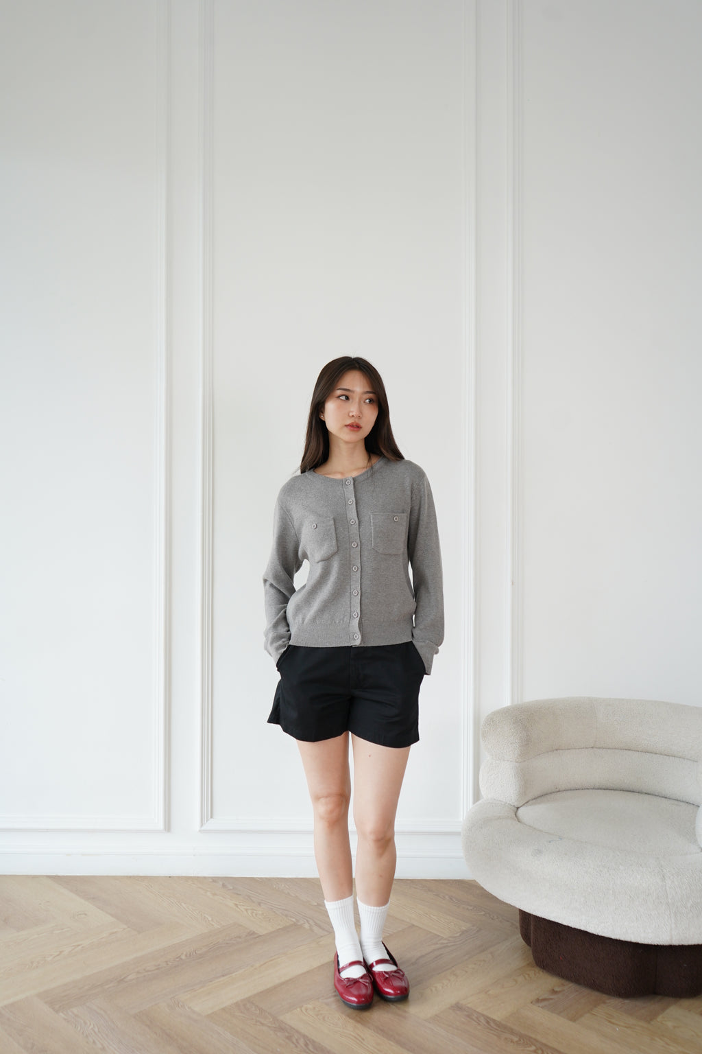 Nalure Caren Cardigan Wanita | Cardigan Basic | Korean Style Kantong Long Sleeve