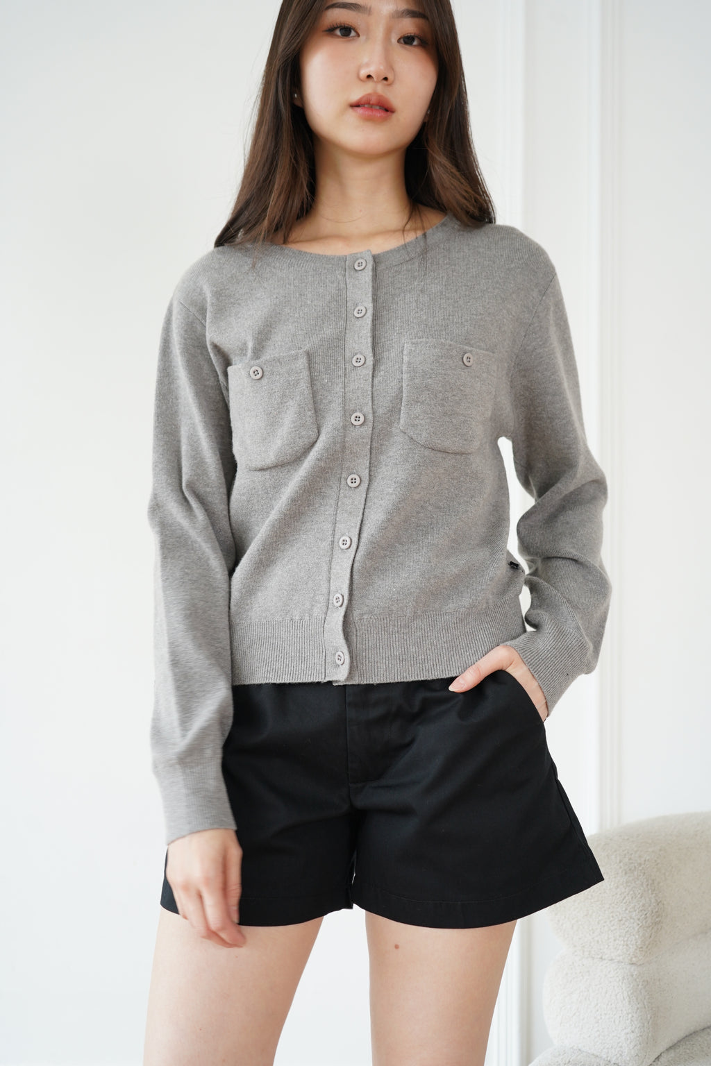 Nalure Caren Cardigan Wanita | Cardigan Basic | Korean Style Kantong Long Sleeve