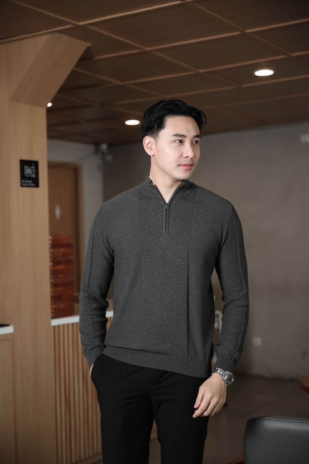 Nalure Arvin Sweater Pria | Half Zipper Pria | Knitwear Cowok