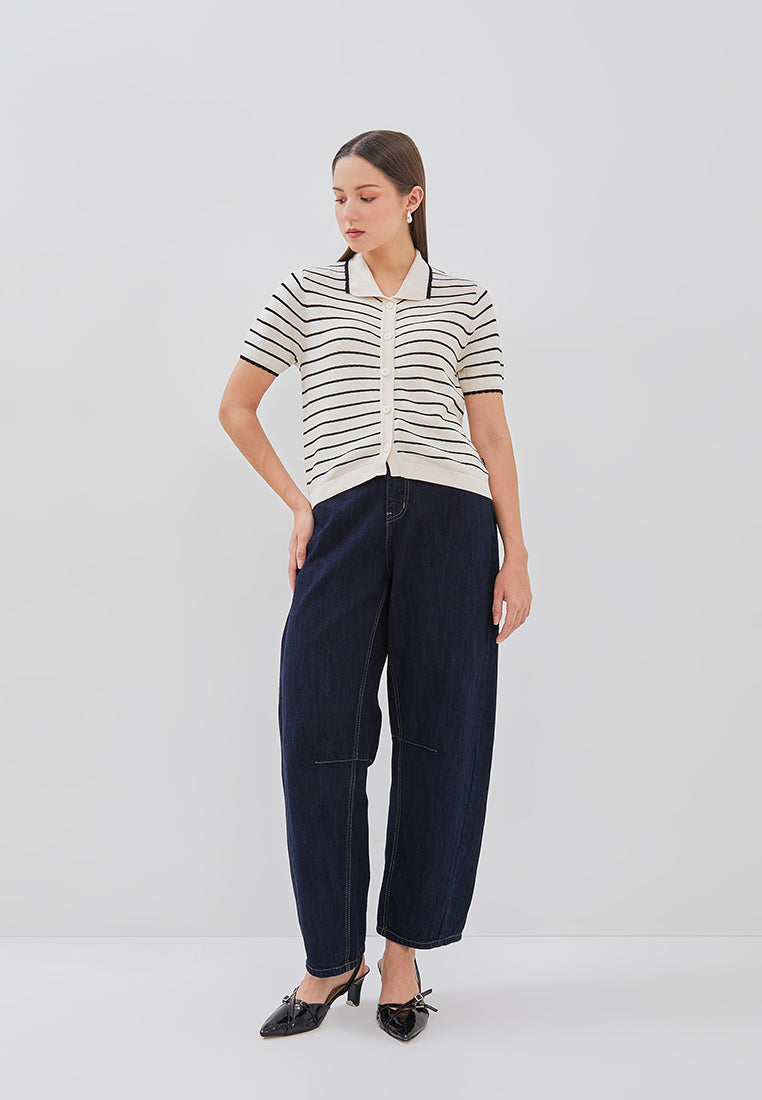 Nalure Anna Polo Shirt Wanita | Polo Knit | Stripe Scallop Lengan Pendek