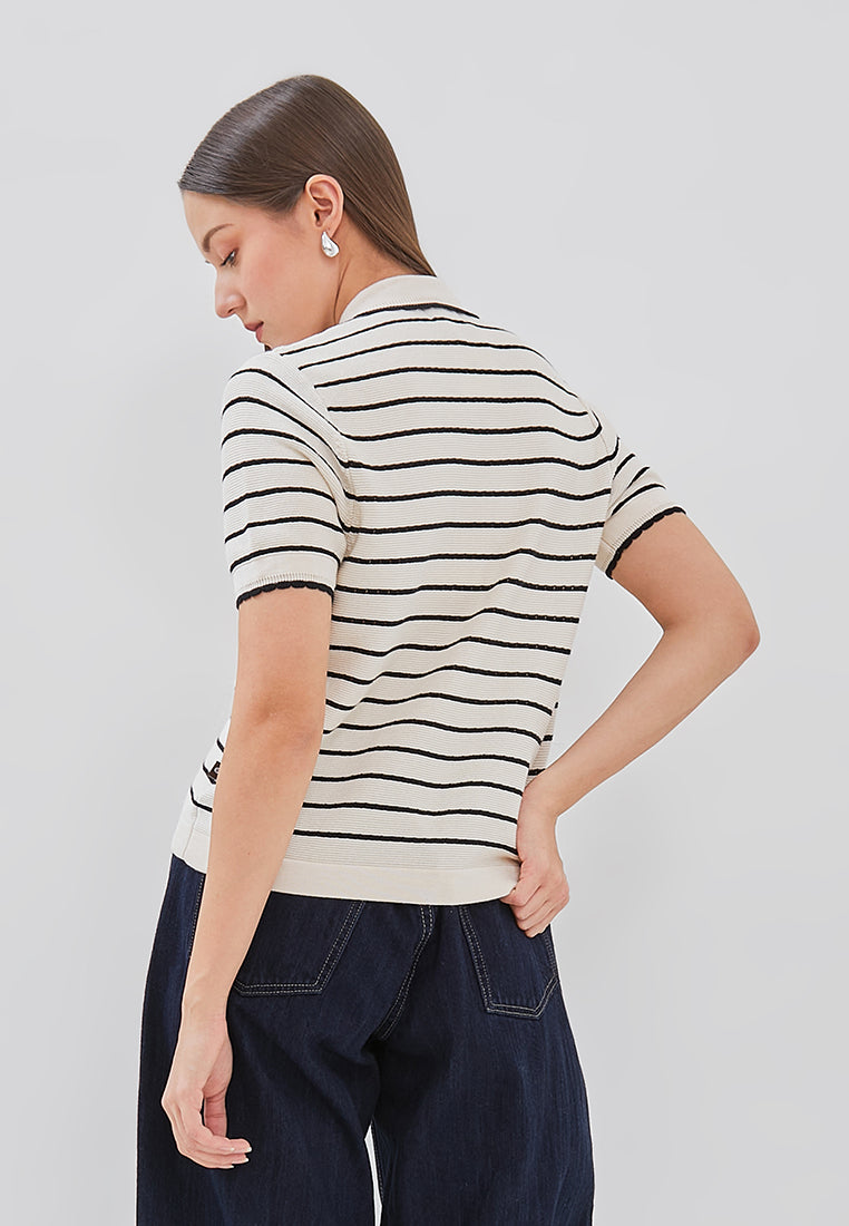 Nalure Anna Polo Shirt Wanita | Polo Knit | Stripe Scallop Lengan Pendek