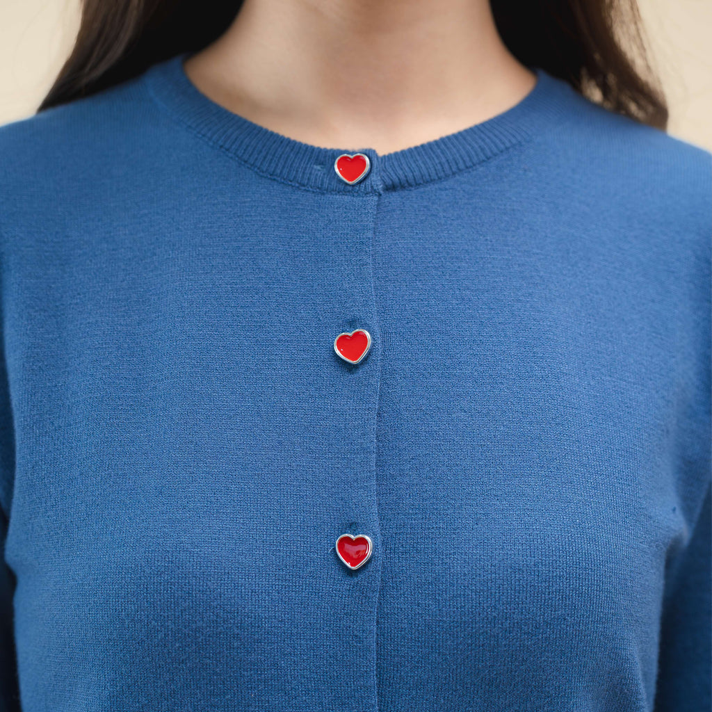 Nalure Marlyns Cardigan | Cardigan Hearts Button | Cardigan Long Sleeve Crewneck