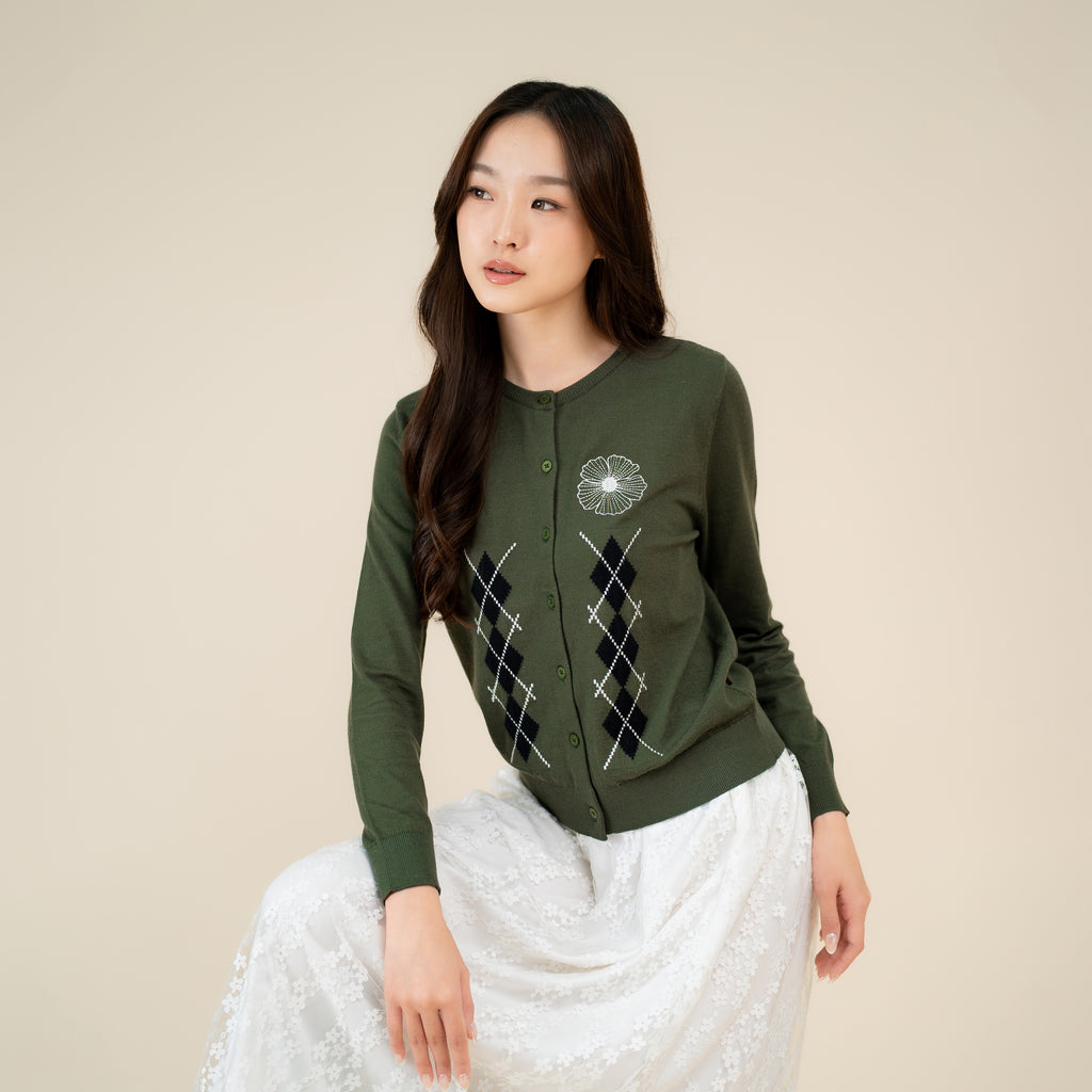 Nalure Heidy Cardigan | Cardigan Argyle | Knitwear Korean Style
