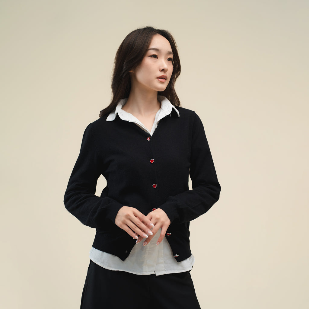 Nalure Marlyns Cardigan | Cardigan Hearts Button | Cardigan Long Sleeve Crewneck