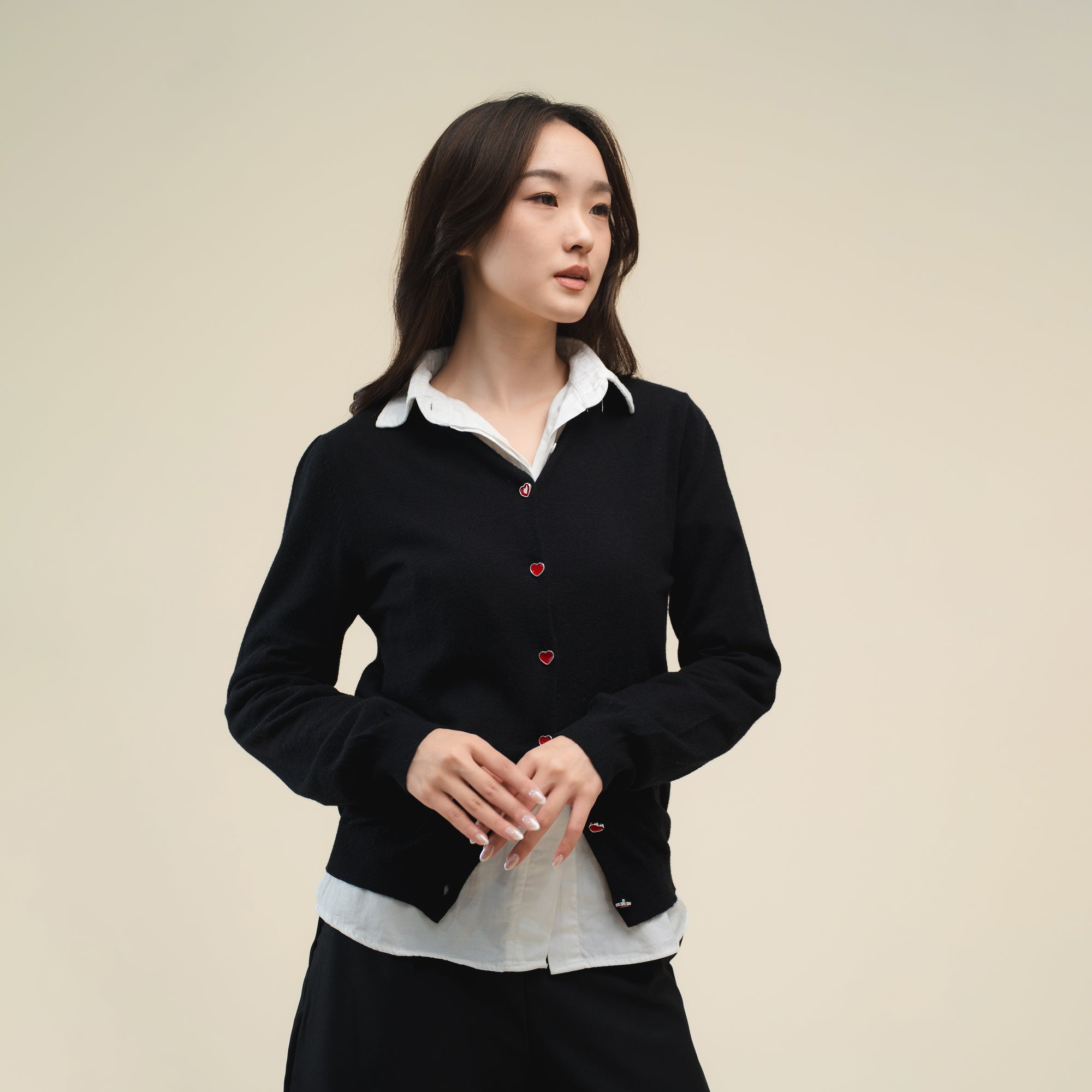 Nalure Marlyns Cardigan | Cardigan Hearts Button | Cardigan Long Sleeve Crewneck