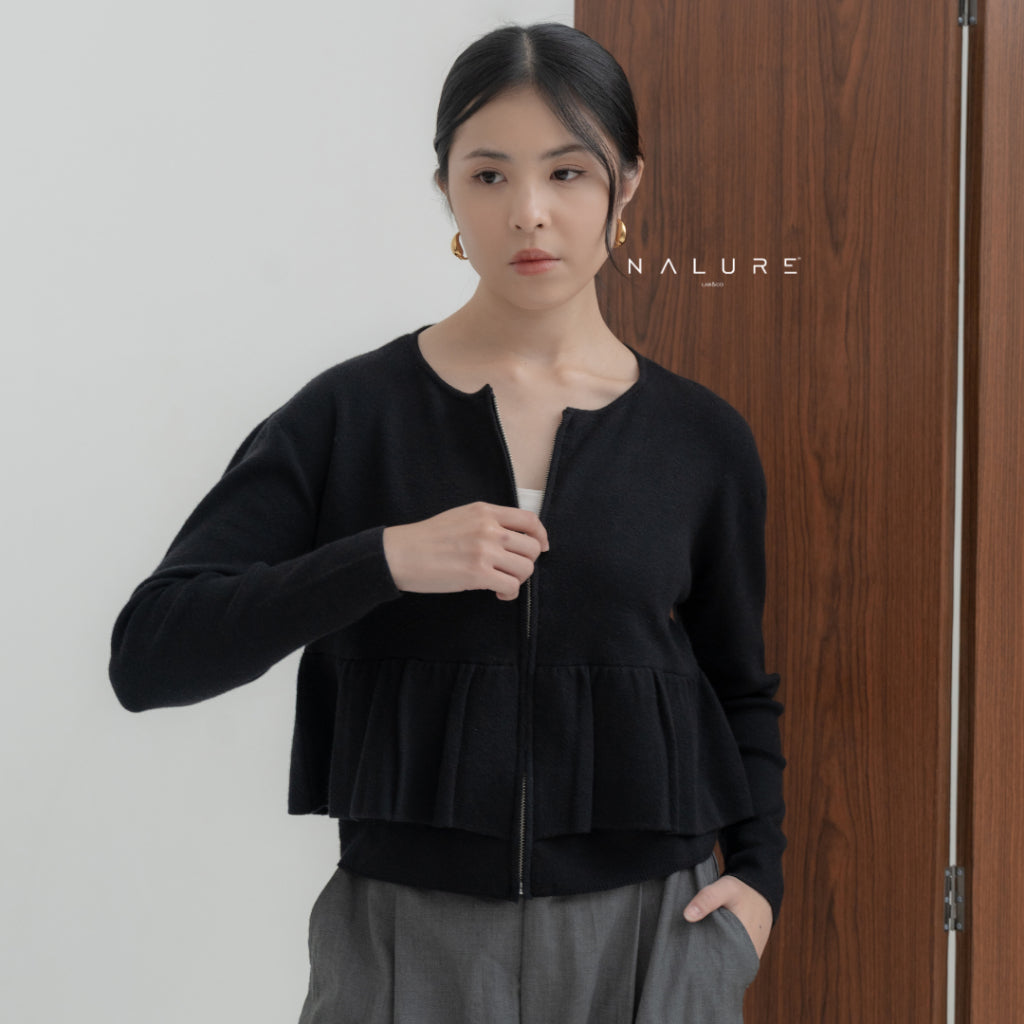 Nalure Leony Frill Cardigan | Frill Cardigan | Ladies Zipper Cardigan | Cardigan Crop Lembut