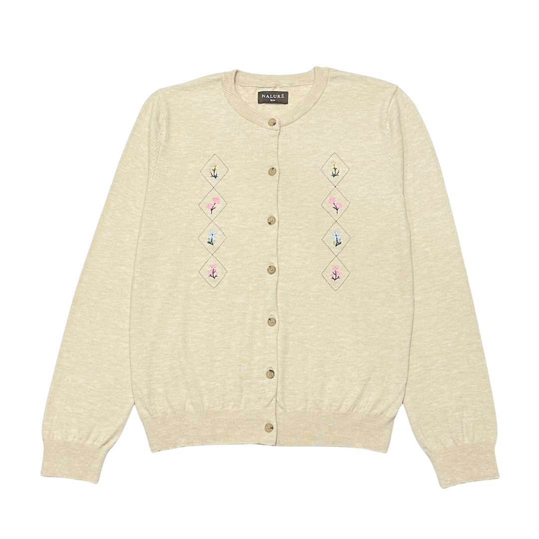 Nalure Cyrene Cardigan Wanita | Cardigan Rajut | Long Sleeve Crewneck Bunga