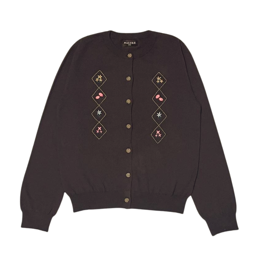 Nalure Cyrene Cardigan Wanita | Cardigan Rajut | Long Sleeve Crewneck Bunga